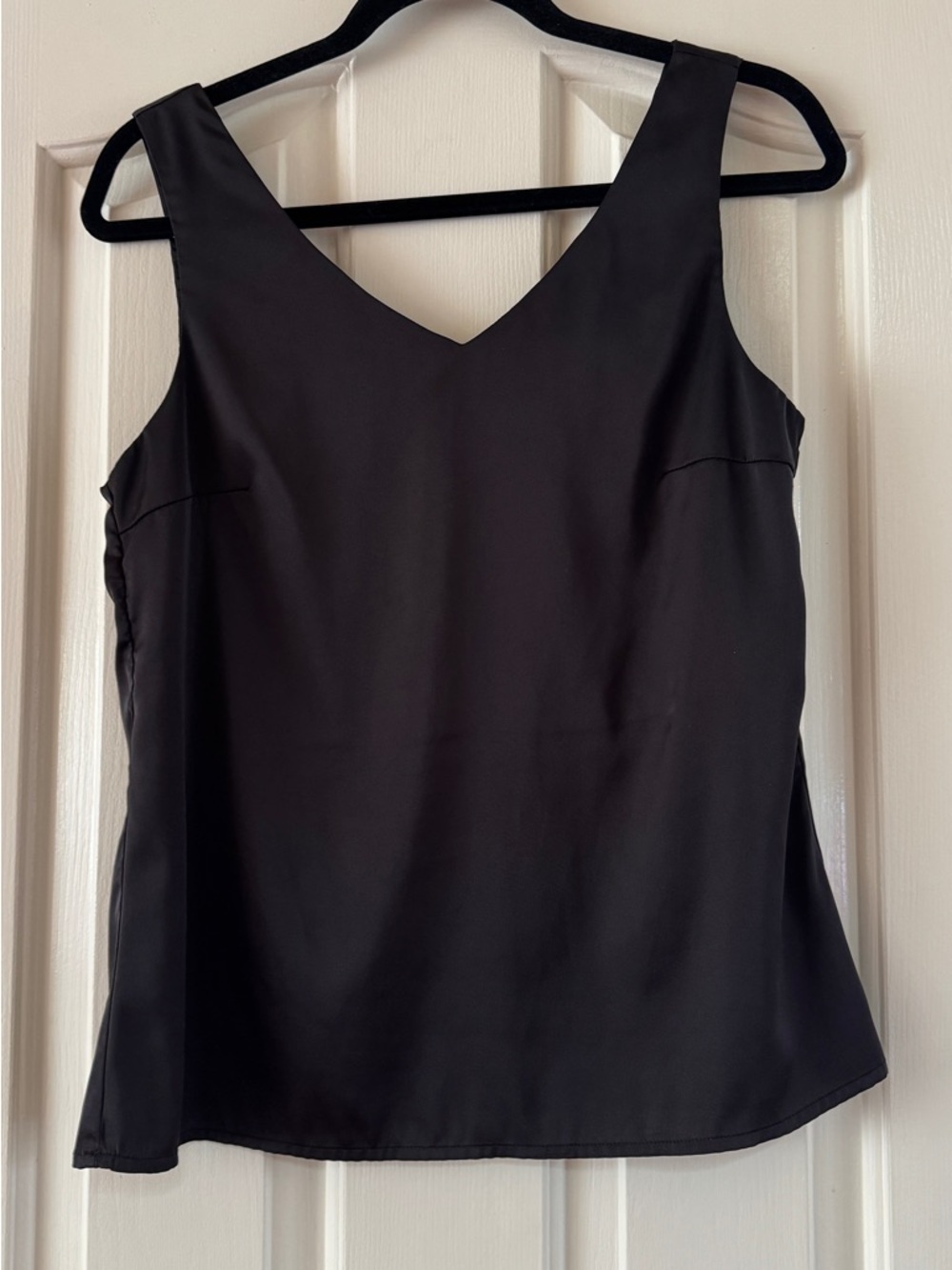 Satin-Like Black V-Neck Women's Tank Top
